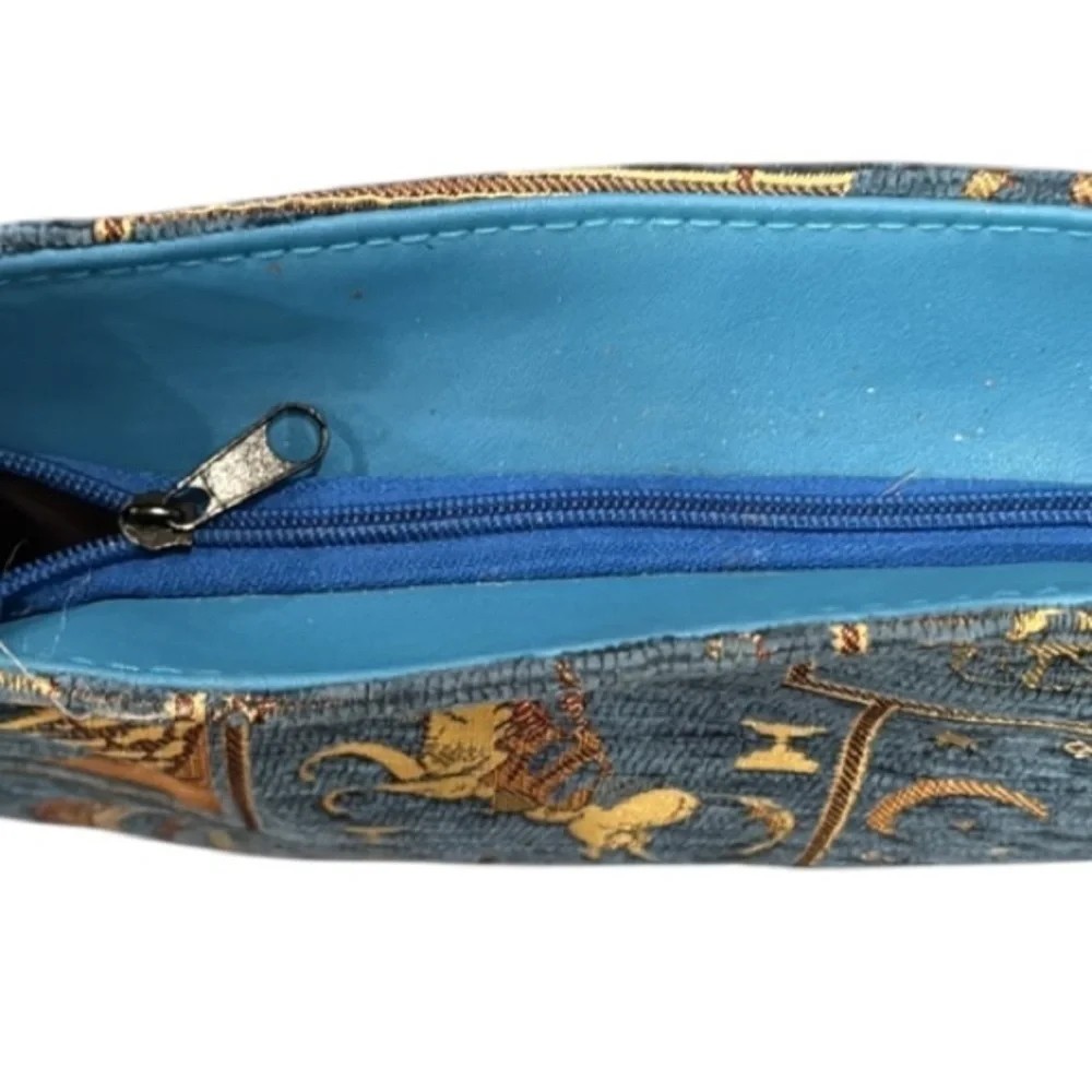 Motif Turkish Blue Tapestry & Vegan Leather Satchel Crossbody Bag
